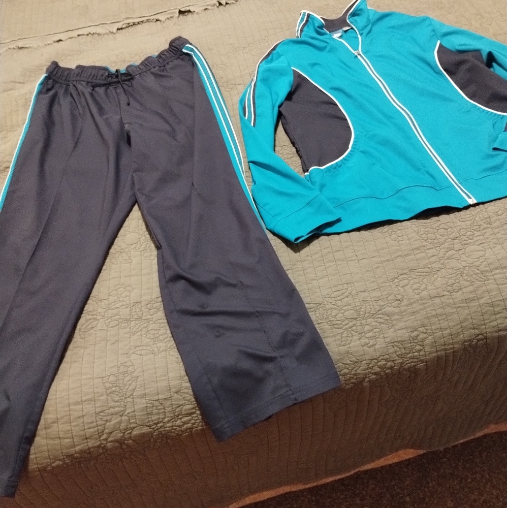 LARGE PETITE LADIES TRACK SUIT JACKET with PANTS SET OUTFIT 10 12 LP